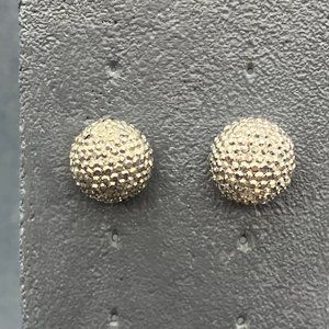 Pierced Earrings Gunmetal Silver Textured Ball Iridescent Sparkle Party Bling